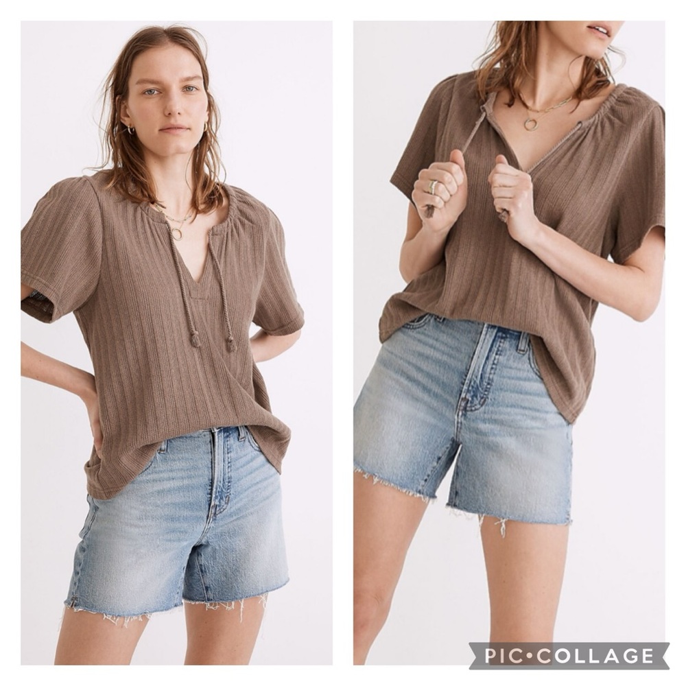 NWT Madewell Pointelle Tie-Neck Tunic Top, Size L